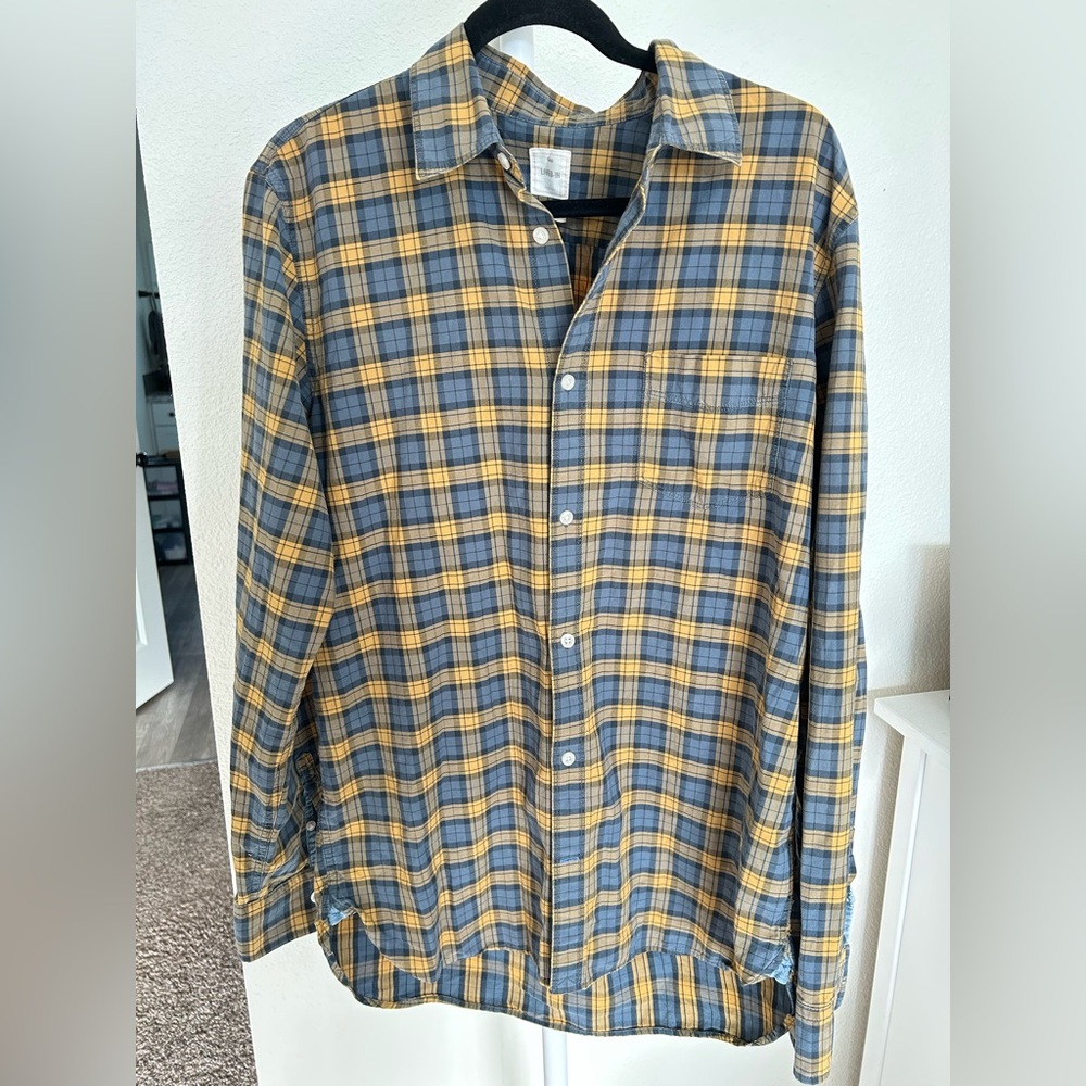 GAP Men's Casual Plaid Shirt - Blue and Yellow